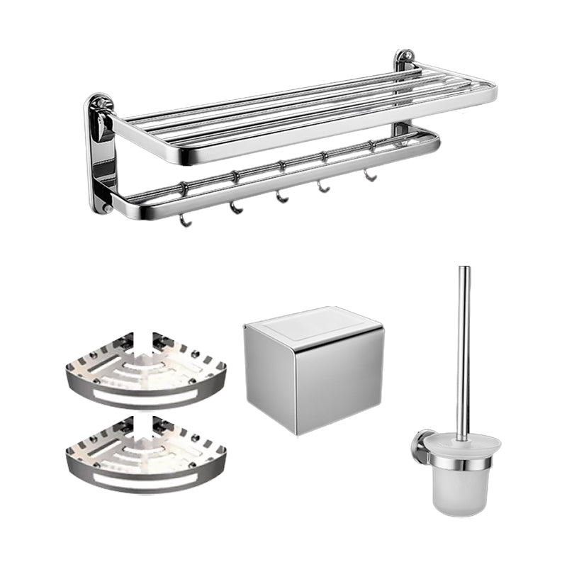 Modern Bath Hardware Set Stainless Steel Bath Shelf Paper Holder Bathroom Accessory Kit 5-Piece Set (Toilet Brush) Clearhalo 'Bathroom Hardware Sets' 'Bathroom Hardware' 'Bathroom Remodel & Bathroom Fixtures' 'bathroom_hardware_sets' 'Home Improvement' 'home_improvement' 'home_improvement_bathroom_hardware_sets' 7159229