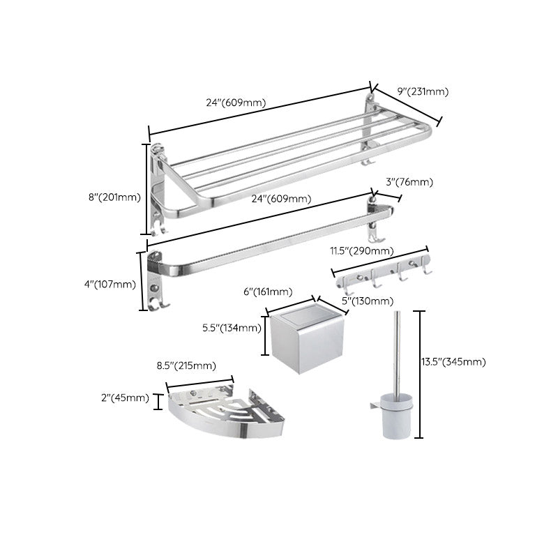 Modern Bath Hardware Set Stainless Steel Bath Shelf Paper Holder Bathroom Accessory Kit Clearhalo 'Bathroom Hardware Sets' 'Bathroom Hardware' 'Bathroom Remodel & Bathroom Fixtures' 'bathroom_hardware_sets' 'Home Improvement' 'home_improvement' 'home_improvement_bathroom_hardware_sets' 7159237