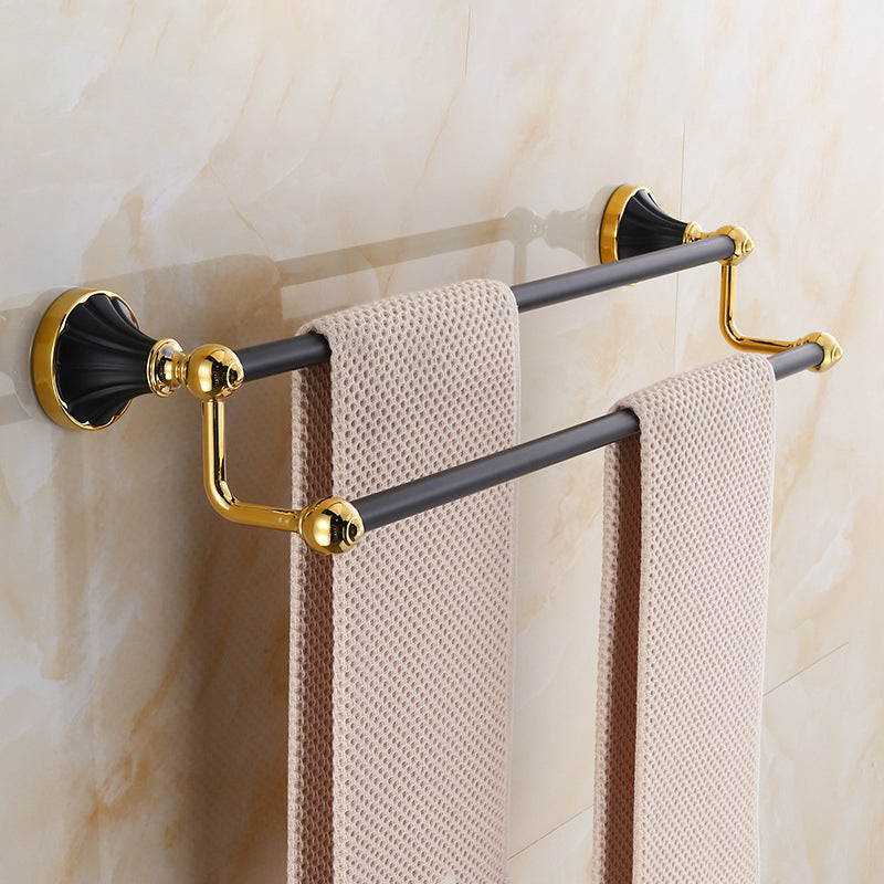 Traditional Bathroom Accessory Kit Towel Bar Bath Shelf Black Bath Hardware Set Towel Bar (Double Rods) Clearhalo 'Bathroom Hardware Sets' 'Bathroom Hardware' 'Bathroom Remodel & Bathroom Fixtures' 'bathroom_hardware_sets' 'Home Improvement' 'home_improvement' 'home_improvement_bathroom_hardware_sets' 7159249