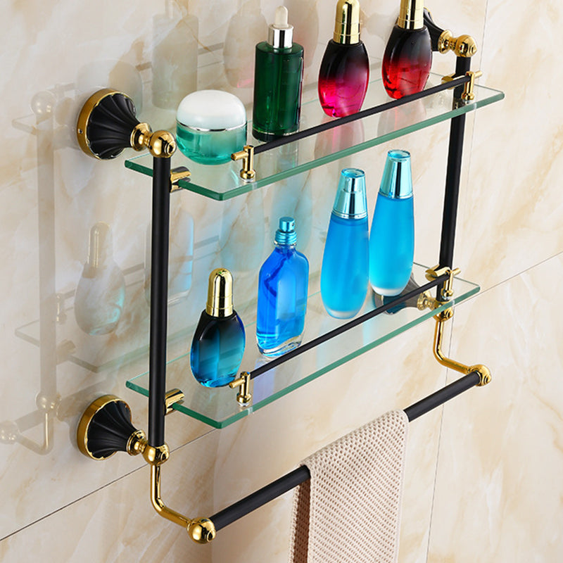 Traditional Bathroom Accessory Kit Towel Bar Bath Shelf Black Bath Hardware Set Bath Shelf (Double Layers) Clearhalo 'Bathroom Hardware Sets' 'Bathroom Hardware' 'Bathroom Remodel & Bathroom Fixtures' 'bathroom_hardware_sets' 'Home Improvement' 'home_improvement' 'home_improvement_bathroom_hardware_sets' 7159255
