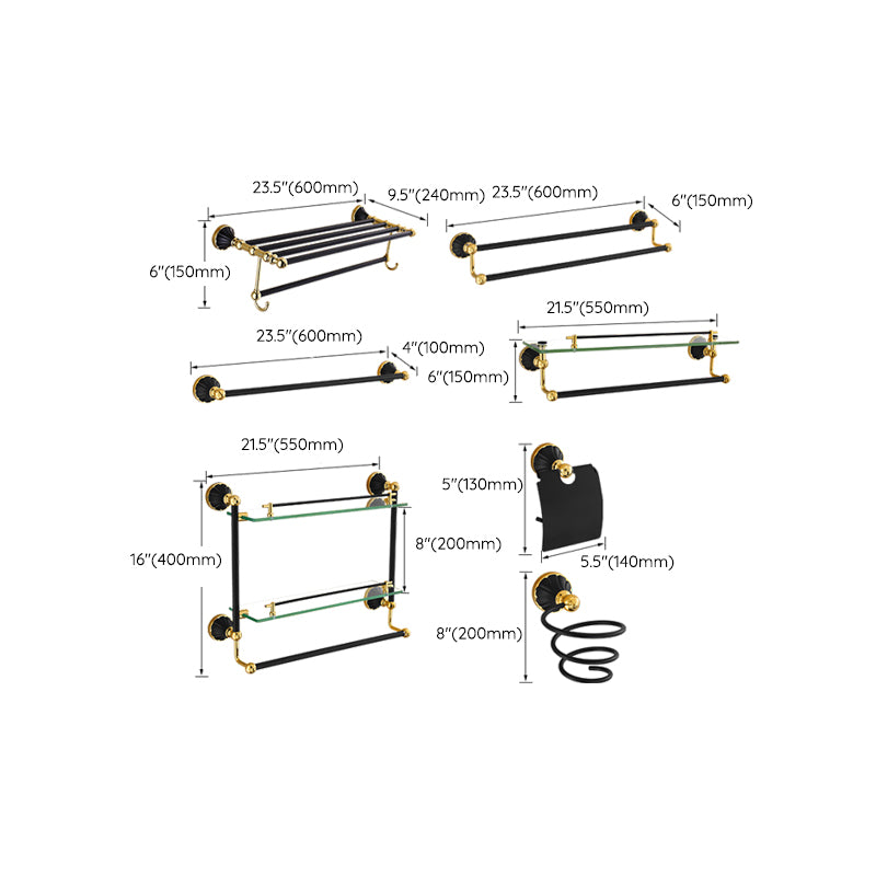 Traditional Bathroom Accessory Kit Towel Bar Bath Shelf Black Bath Hardware Set Clearhalo 'Bathroom Hardware Sets' 'Bathroom Hardware' 'Bathroom Remodel & Bathroom Fixtures' 'bathroom_hardware_sets' 'Home Improvement' 'home_improvement' 'home_improvement_bathroom_hardware_sets' 7159261