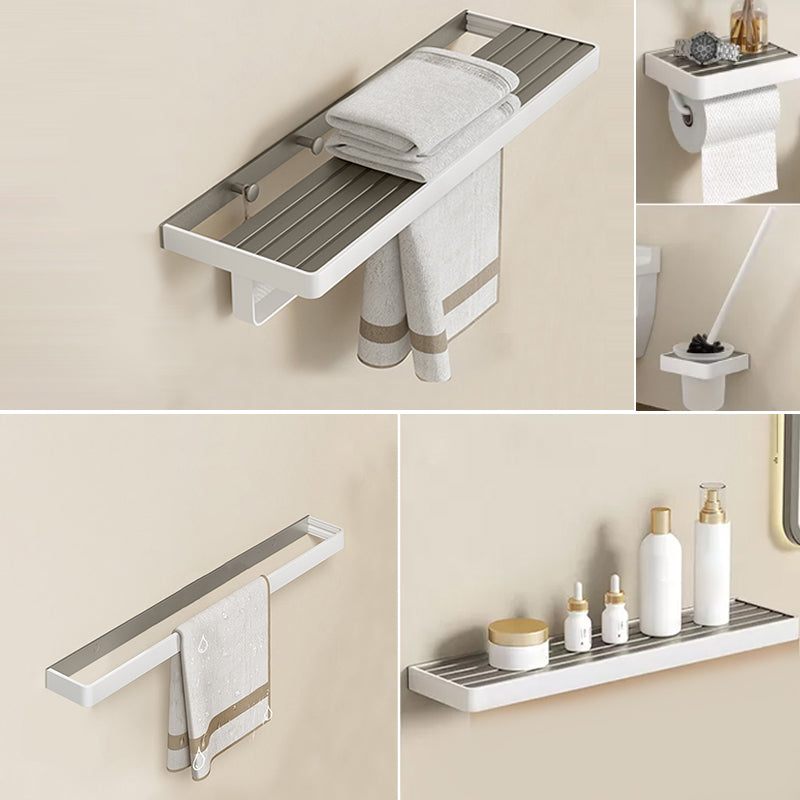 Modern Bath Hardware Set Paper Holder Towel Bar Bathroom Accessory Kit White Gray 5-Piece Set (Toilet Brush) Clearhalo 'Bathroom Hardware Sets' 'Bathroom Hardware' 'Bathroom Remodel & Bathroom Fixtures' 'bathroom_hardware_sets' 'Home Improvement' 'home_improvement' 'home_improvement_bathroom_hardware_sets' 7159275