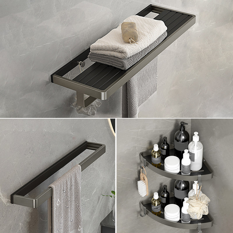 Modern Bath Hardware Set Paper Holder Towel Bar Bathroom Accessory Kit Black Gray 4-Piece Set(Single Rod) Clearhalo 'Bathroom Hardware Sets' 'Bathroom Hardware' 'Bathroom Remodel & Bathroom Fixtures' 'bathroom_hardware_sets' 'Home Improvement' 'home_improvement' 'home_improvement_bathroom_hardware_sets' 7159282