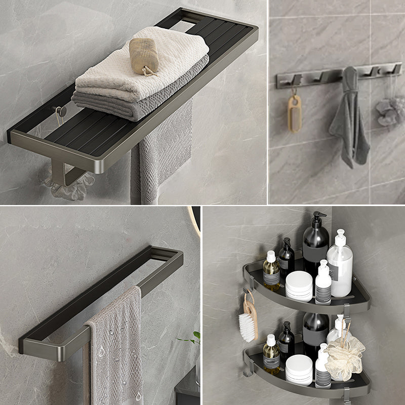 Modern Bath Hardware Set Paper Holder Towel Bar Bathroom Accessory Kit Black Gray 5-Piece Set (Single Rod) Clearhalo 'Bathroom Hardware Sets' 'Bathroom Hardware' 'Bathroom Remodel & Bathroom Fixtures' 'bathroom_hardware_sets' 'Home Improvement' 'home_improvement' 'home_improvement_bathroom_hardware_sets' 7159283