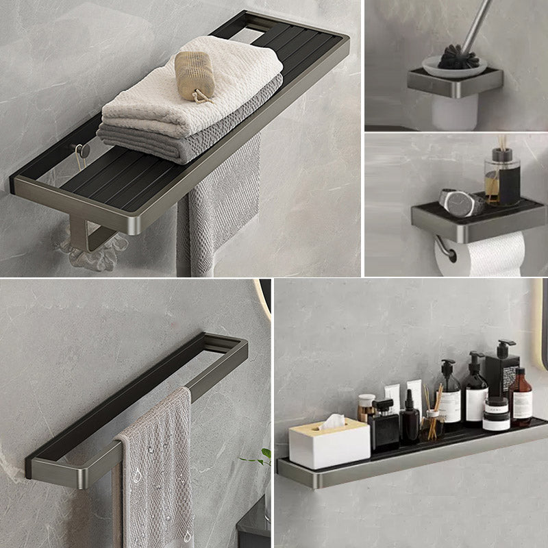 Modern Bath Hardware Set Paper Holder Towel Bar Bathroom Accessory Kit Black Gray 5-Piece Set (Toilet Brush) Clearhalo 'Bathroom Hardware Sets' 'Bathroom Hardware' 'Bathroom Remodel & Bathroom Fixtures' 'bathroom_hardware_sets' 'Home Improvement' 'home_improvement' 'home_improvement_bathroom_hardware_sets' 7159285