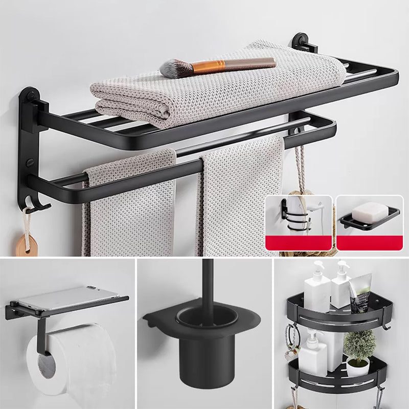 Modern Bath Hardware Set Black Towel Bar Paper Holder Bathroom Accessory Kit 7-Piece Set (Toilet Paper Holder) Clearhalo 'Bathroom Hardware Sets' 'Bathroom Hardware' 'Bathroom Remodel & Bathroom Fixtures' 'bathroom_hardware_sets' 'Home Improvement' 'home_improvement' 'home_improvement_bathroom_hardware_sets' 7159326