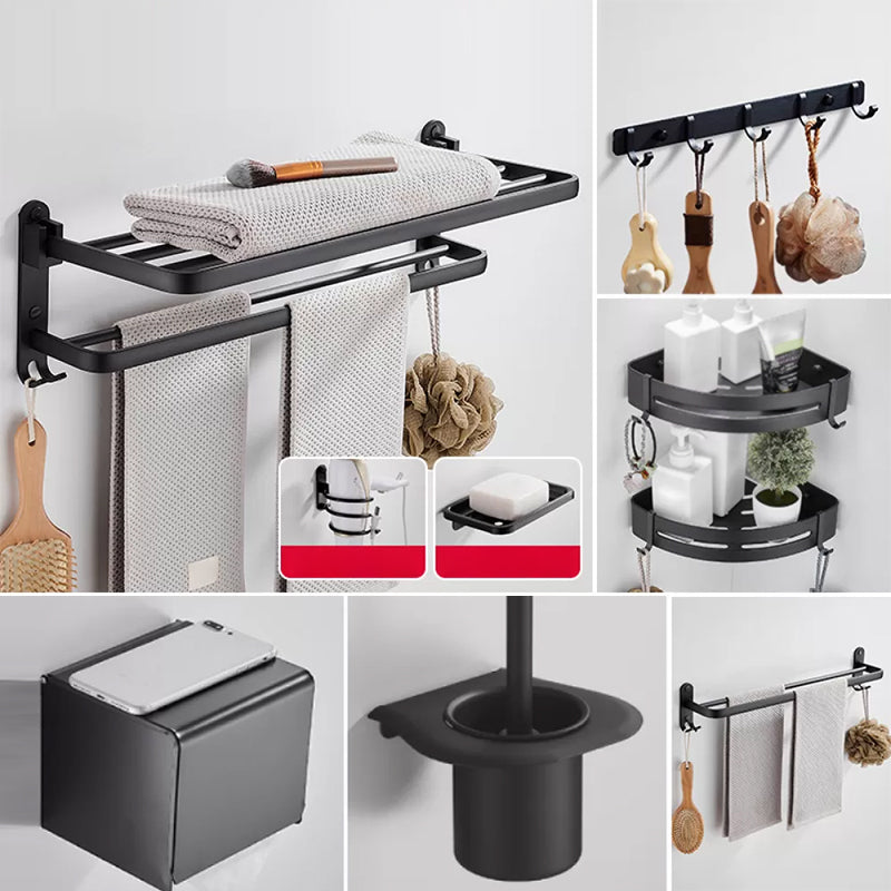 Modern Bath Hardware Set Black Towel Bar Paper Holder Bathroom Accessory Kit 9-Piece Set (Toilet Paper Holder) Clearhalo 'Bathroom Hardware Sets' 'Bathroom Hardware' 'Bathroom Remodel & Bathroom Fixtures' 'bathroom_hardware_sets' 'Home Improvement' 'home_improvement' 'home_improvement_bathroom_hardware_sets' 7159329