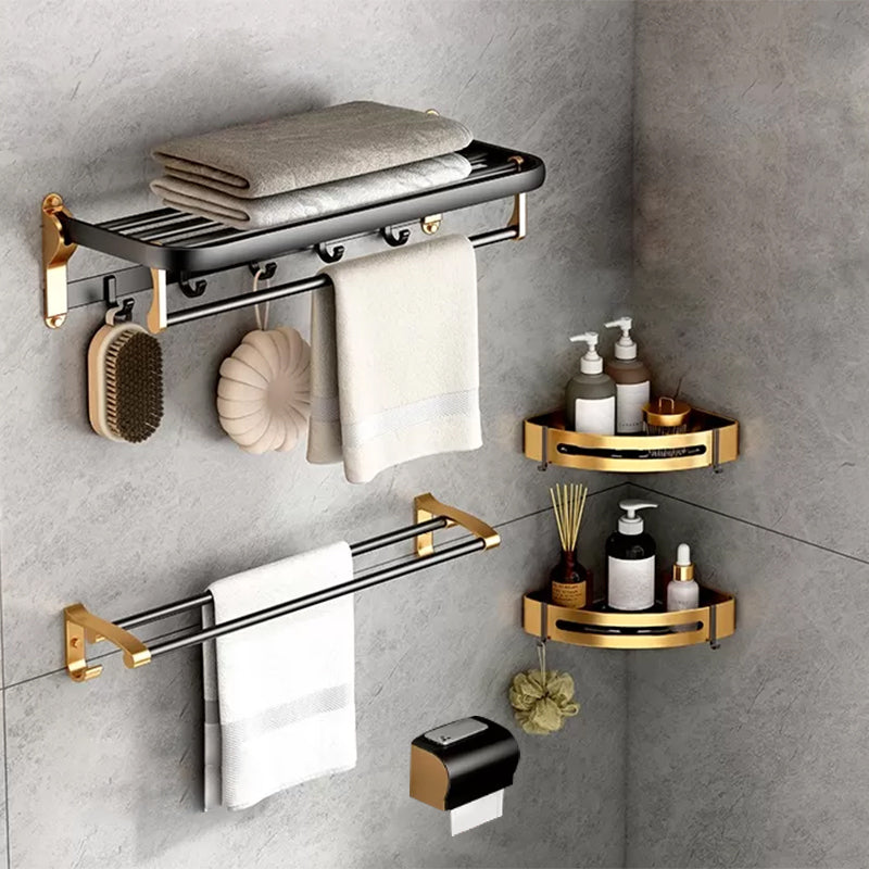 Modern Bathroom Accessory Kit Paper Holder Towel Bar Black Bath Hardware Set 5-Piece Set (Double Rods) Clearhalo 'Bathroom Hardware Sets' 'Bathroom Hardware' 'Bathroom Remodel & Bathroom Fixtures' 'bathroom_hardware_sets' 'Home Improvement' 'home_improvement' 'home_improvement_bathroom_hardware_sets' 7159339