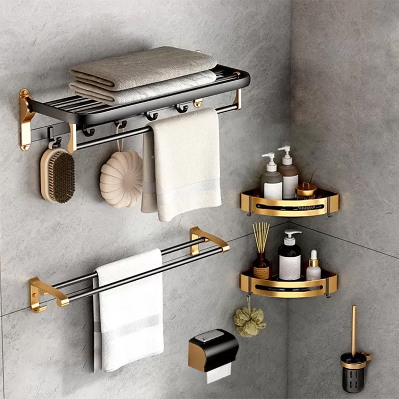 Modern Bathroom Accessory Kit Paper Holder Towel Bar Black Bath Hardware Set 6-Piece Set (Double Rods) Clearhalo 'Bathroom Hardware Sets' 'Bathroom Hardware' 'Bathroom Remodel & Bathroom Fixtures' 'bathroom_hardware_sets' 'Home Improvement' 'home_improvement' 'home_improvement_bathroom_hardware_sets' 7159343
