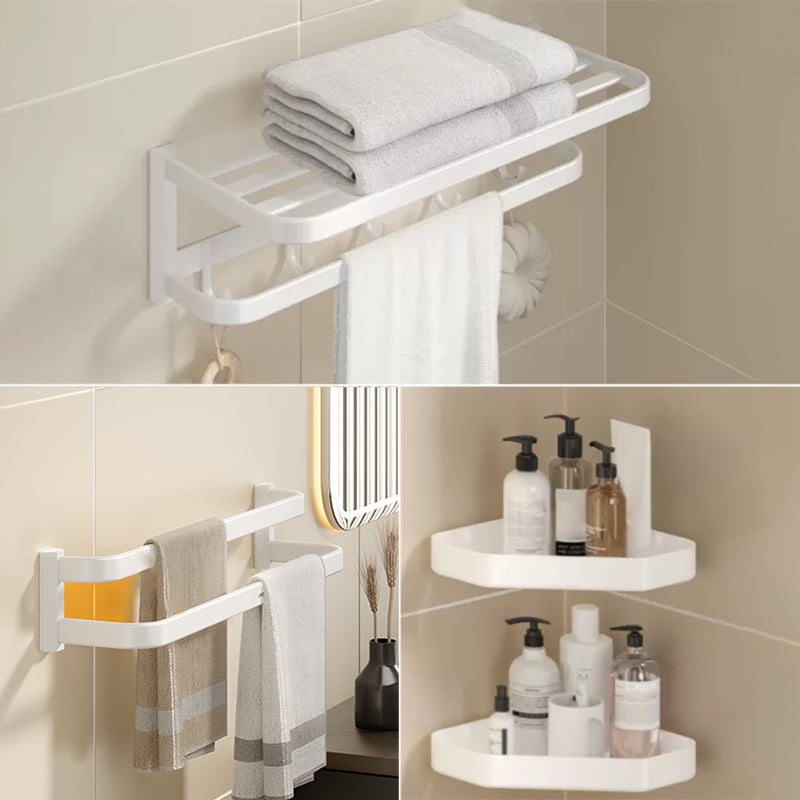 Modern Bath Hardware Set Paper Holder Bath Shelf Bathroom Accessory Kit White 4-Piece Set (Double Rods) Clearhalo 'Bathroom Hardware Sets' 'Bathroom Hardware' 'Bathroom Remodel & Bathroom Fixtures' 'bathroom_hardware_sets' 'Home Improvement' 'home_improvement' 'home_improvement_bathroom_hardware_sets' 7159410