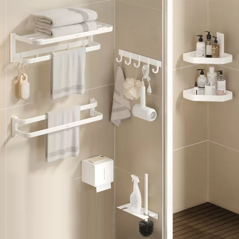 Modern Bath Hardware Set Paper Holder Bath Shelf Bathroom Accessory Kit White 7-Piece Set (Double Rods) Clearhalo 'Bathroom Hardware Sets' 'Bathroom Hardware' 'Bathroom Remodel & Bathroom Fixtures' 'bathroom_hardware_sets' 'Home Improvement' 'home_improvement' 'home_improvement_bathroom_hardware_sets' 7159413