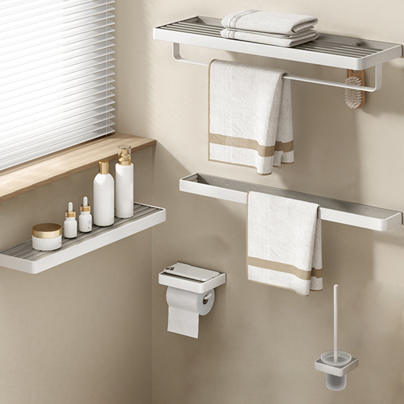 Modern Bath Hardware Set Paper Holder Bath Shelf Bathroom Accessory Kit White Gray 5-Piece Set (Single Rod) Clearhalo 'Bathroom Hardware Sets' 'Bathroom Hardware' 'Bathroom Remodel & Bathroom Fixtures' 'bathroom_hardware_sets' 'Home Improvement' 'home_improvement' 'home_improvement_bathroom_hardware_sets' 7159422