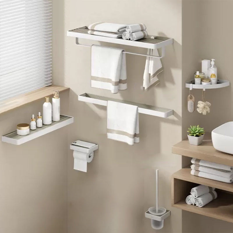 Modern Bath Hardware Set Paper Holder Bath Shelf Bathroom Accessory Kit White Gray 6-Piece Set (Single Rod) Clearhalo 'Bathroom Hardware Sets' 'Bathroom Hardware' 'Bathroom Remodel & Bathroom Fixtures' 'bathroom_hardware_sets' 'Home Improvement' 'home_improvement' 'home_improvement_bathroom_hardware_sets' 7159424