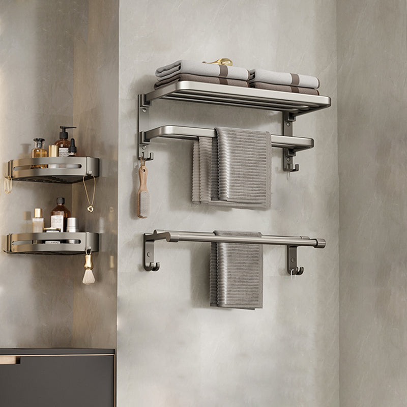 Modern Bath Hardware Set Grey Bath Shelf Paper Holder Bathroom Set 4-Piece Set (Double Rods) Clearhalo 'Bathroom Hardware Sets' 'Bathroom Hardware' 'Bathroom Remodel & Bathroom Fixtures' 'bathroom_hardware_sets' 'Home Improvement' 'home_improvement' 'home_improvement_bathroom_hardware_sets' 7159429