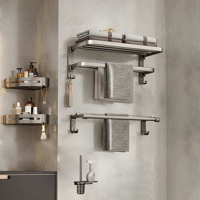 Modern Bath Hardware Set Grey Bath Shelf Paper Holder Bathroom Set 5-Piece Set (Double Rods) Clearhalo 'Bathroom Hardware Sets' 'Bathroom Hardware' 'Bathroom Remodel & Bathroom Fixtures' 'bathroom_hardware_sets' 'Home Improvement' 'home_improvement' 'home_improvement_bathroom_hardware_sets' 7159430