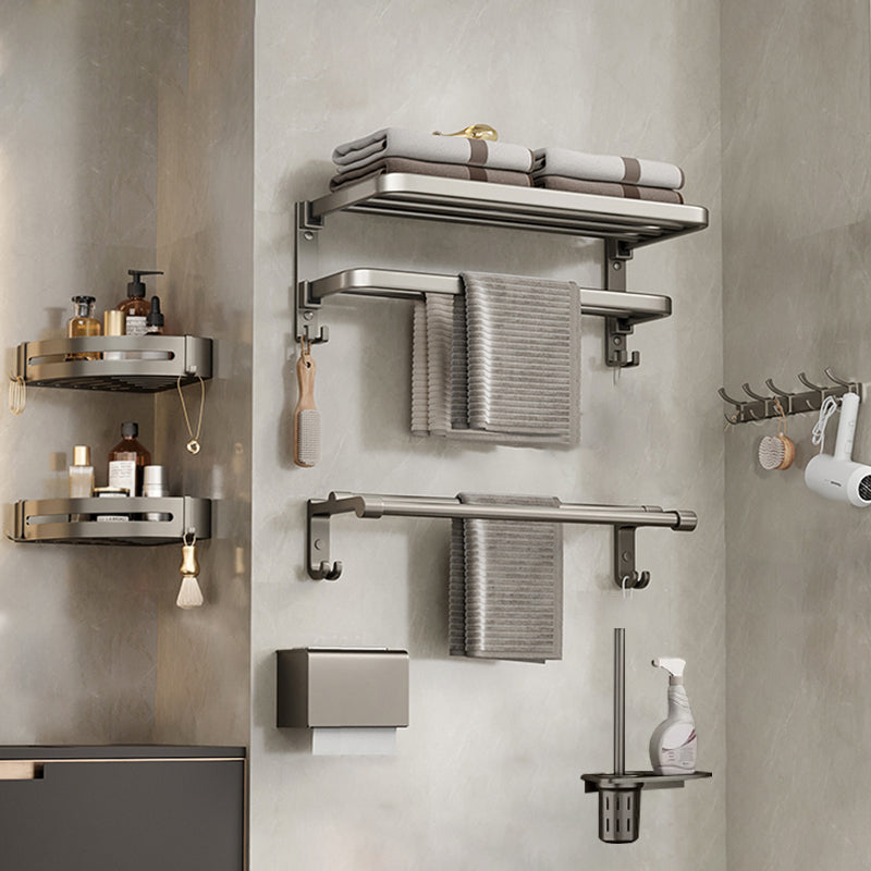Modern Bath Hardware Set Grey Bath Shelf Paper Holder Bathroom Set 7-Piece Set (Double Rods) Clearhalo 'Bathroom Hardware Sets' 'Bathroom Hardware' 'Bathroom Remodel & Bathroom Fixtures' 'bathroom_hardware_sets' 'Home Improvement' 'home_improvement' 'home_improvement_bathroom_hardware_sets' 7159432