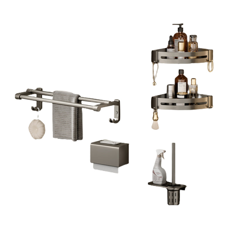 Modern Bath Hardware Set Grey Bath Shelf Paper Holder Bathroom Set Clearhalo 'Bathroom Hardware Sets' 'Bathroom Hardware' 'Bathroom Remodel & Bathroom Fixtures' 'bathroom_hardware_sets' 'Home Improvement' 'home_improvement' 'home_improvement_bathroom_hardware_sets' 7159436