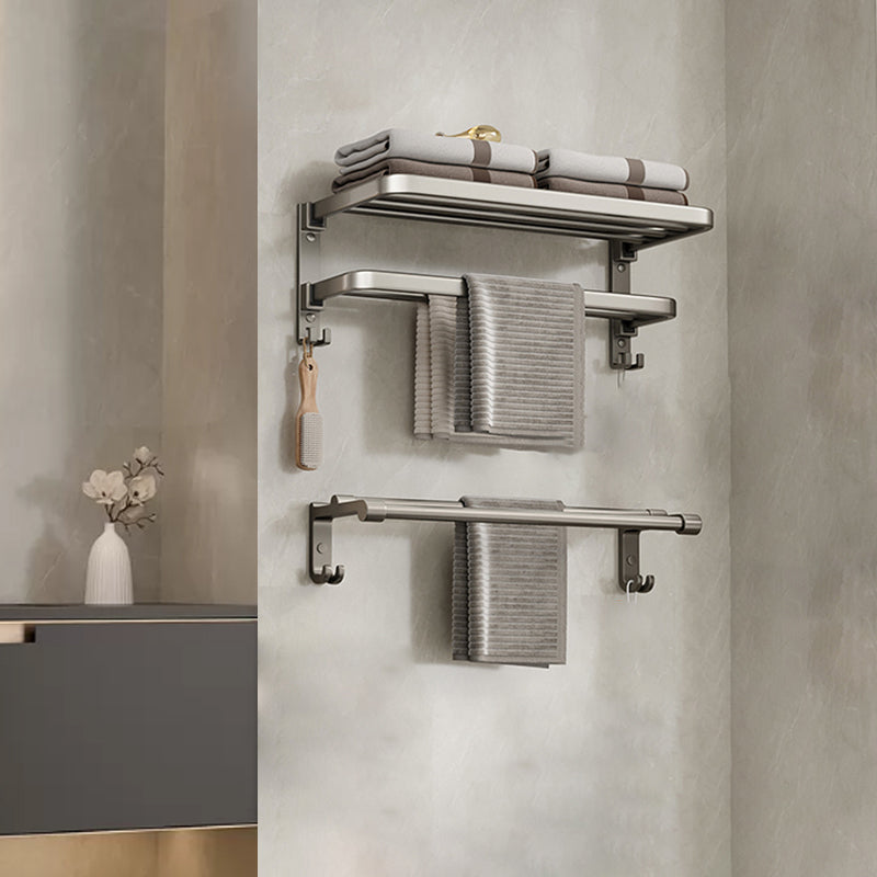 Modern Bath Hardware Set Grey Bath Shelf Paper Holder Bathroom Set Towel Rack with Towel Bar Clearhalo 'Bathroom Hardware Sets' 'Bathroom Hardware' 'Bathroom Remodel & Bathroom Fixtures' 'bathroom_hardware_sets' 'Home Improvement' 'home_improvement' 'home_improvement_bathroom_hardware_sets' 7159437
