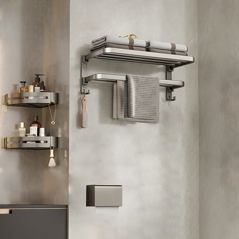 Modern Bath Hardware Set Grey Bath Shelf Paper Holder Bathroom Set 4-Piece Set (Toilet Paper Holder) Clearhalo 'Bathroom Hardware Sets' 'Bathroom Hardware' 'Bathroom Remodel & Bathroom Fixtures' 'bathroom_hardware_sets' 'Home Improvement' 'home_improvement' 'home_improvement_bathroom_hardware_sets' 7159438