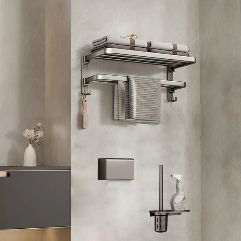 Modern Bath Hardware Set Grey Bath Shelf Paper Holder Bathroom Set 3-Piece Set (Toilet Paper Holder) Clearhalo 'Bathroom Hardware Sets' 'Bathroom Hardware' 'Bathroom Remodel & Bathroom Fixtures' 'bathroom_hardware_sets' 'Home Improvement' 'home_improvement' 'home_improvement_bathroom_hardware_sets' 7159444