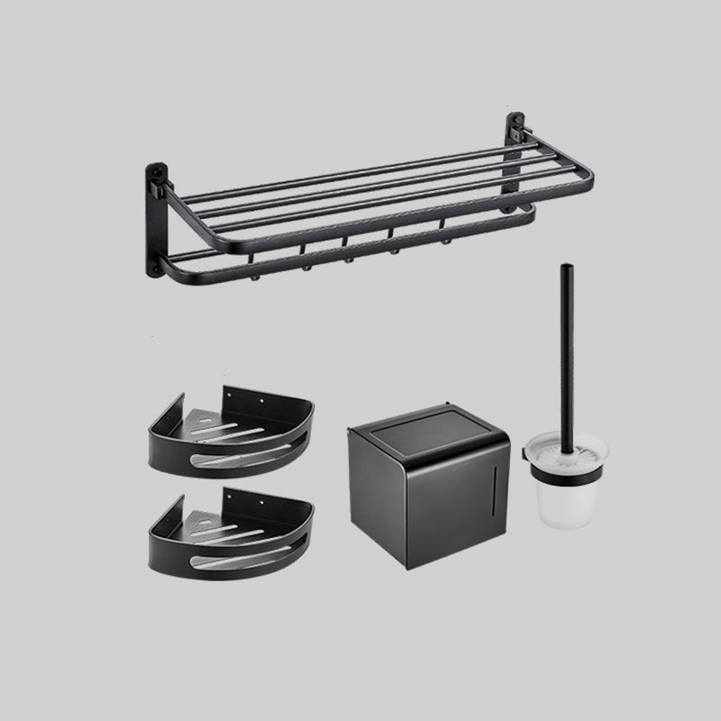 Modern Black Bathroom Accessory Kit Towel Bar Bath Shelf Bath Hardware Set 5-Piece Set (Toilet Brush) Clearhalo 'Bathroom Hardware Sets' 'Bathroom Hardware' 'Bathroom Remodel & Bathroom Fixtures' 'bathroom_hardware_sets' 'Home Improvement' 'home_improvement' 'home_improvement_bathroom_hardware_sets' 7159457