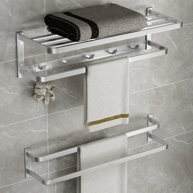 Modern Bath Hardware Set Silver Bath Shelf Towel Bar Bathroom Accessory Kit Towel Rack with Towel Bar Clearhalo 'Bathroom Hardware Sets' 'Bathroom Hardware' 'Bathroom Remodel & Bathroom Fixtures' 'bathroom_hardware_sets' 'Home Improvement' 'home_improvement' 'home_improvement_bathroom_hardware_sets' 7159477
