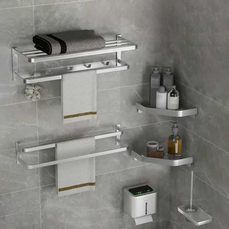 Modern Bath Hardware Set Silver Bath Shelf Towel Bar Bathroom Accessory Kit 6-Piece Set (Toilet Paper Holder) Clearhalo 'Bathroom Hardware Sets' 'Bathroom Hardware' 'Bathroom Remodel & Bathroom Fixtures' 'bathroom_hardware_sets' 'Home Improvement' 'home_improvement' 'home_improvement_bathroom_hardware_sets' 7159484
