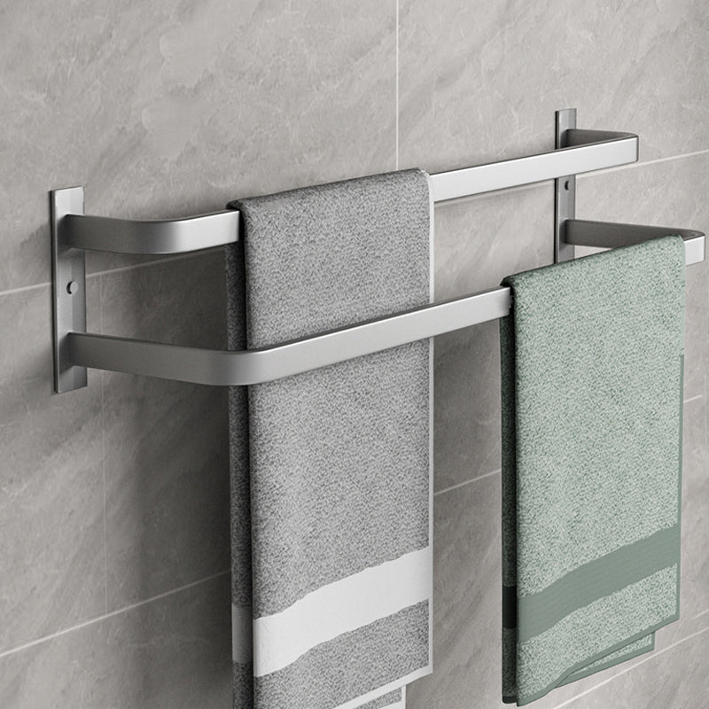 Modern Grey Bathroom Accessory Kit Paper Holder Bath Shelf Bath Hardware Set Towel Bar (Double Rods) Clearhalo 'Bathroom Hardware Sets' 'Bathroom Hardware' 'Bathroom Remodel & Bathroom Fixtures' 'bathroom_hardware_sets' 'Home Improvement' 'home_improvement' 'home_improvement_bathroom_hardware_sets' 7159488