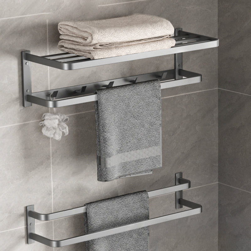 Modern Grey Bathroom Accessory Kit Paper Holder Bath Shelf Bath Hardware Set Towel Rack with Towel Bar Clearhalo 'Bathroom Hardware Sets' 'Bathroom Hardware' 'Bathroom Remodel & Bathroom Fixtures' 'bathroom_hardware_sets' 'Home Improvement' 'home_improvement' 'home_improvement_bathroom_hardware_sets' 7159495