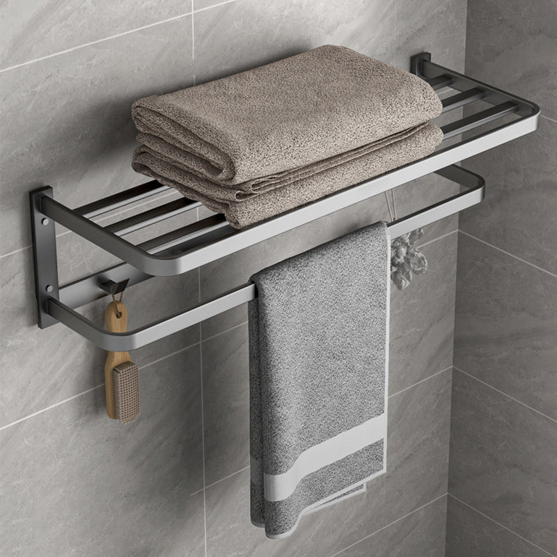 Modern Grey Bathroom Accessory Kit Paper Holder Bath Shelf Bath Hardware Set Double Decks Towel Rack Clearhalo 'Bathroom Hardware Sets' 'Bathroom Hardware' 'Bathroom Remodel & Bathroom Fixtures' 'bathroom_hardware_sets' 'Home Improvement' 'home_improvement' 'home_improvement_bathroom_hardware_sets' 7159502