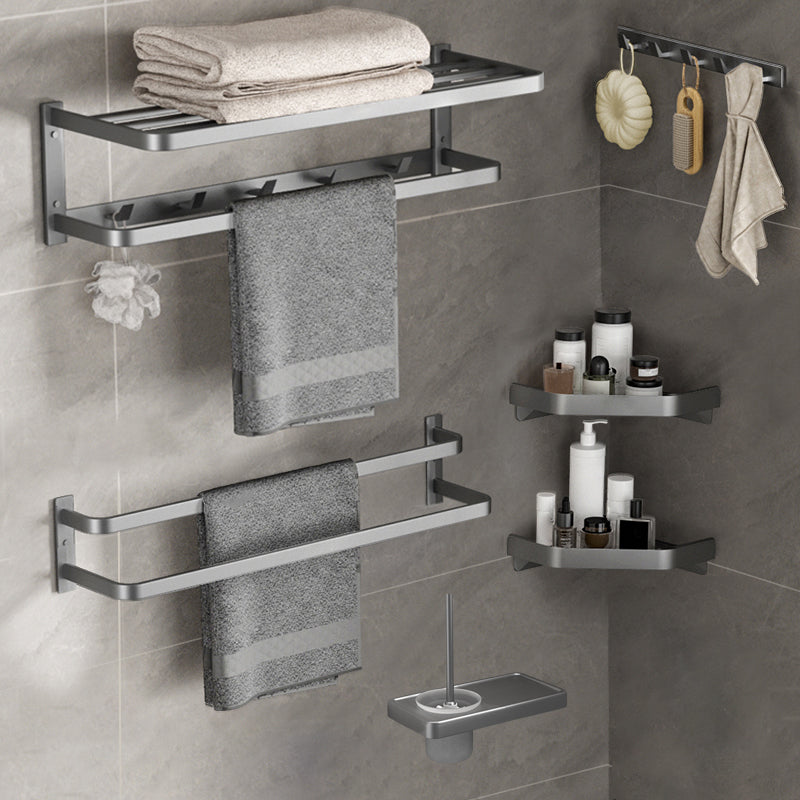 Modern Grey Bathroom Accessory Kit Paper Holder Bath Shelf Bath Hardware Set 6-Piece Set (Row Hook) Clearhalo 'Bathroom Hardware Sets' 'Bathroom Hardware' 'Bathroom Remodel & Bathroom Fixtures' 'bathroom_hardware_sets' 'Home Improvement' 'home_improvement' 'home_improvement_bathroom_hardware_sets' 7159503