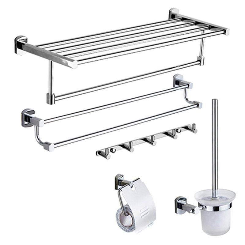 Modern Bathroom Accessory Kit Paper Holder Towel Bar Stainless Steel Bathroom Set 5-Piece Set (Double Rods) Clearhalo 'Bathroom Hardware Sets' 'Bathroom Hardware' 'Bathroom Remodel & Bathroom Fixtures' 'bathroom_hardware_sets' 'Home Improvement' 'home_improvement' 'home_improvement_bathroom_hardware_sets' 7159537