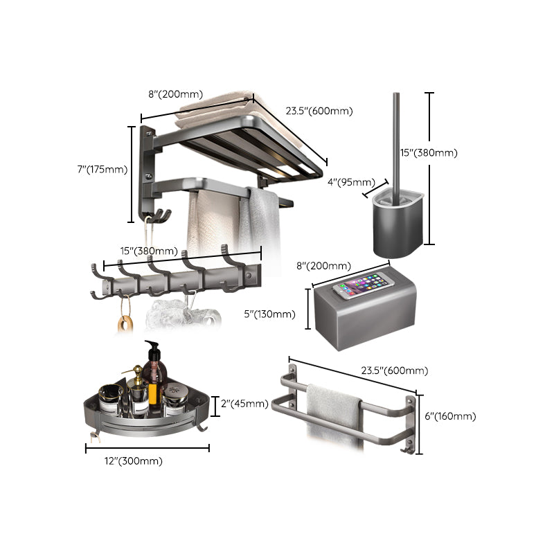 Modern Bath Hardware Set Towel Bar Paper Holder Grey Bathroom Accessory Kit Clearhalo 'Bathroom Hardware Sets' 'Bathroom Hardware' 'Bathroom Remodel & Bathroom Fixtures' 'bathroom_hardware_sets' 'Home Improvement' 'home_improvement' 'home_improvement_bathroom_hardware_sets' 7159572