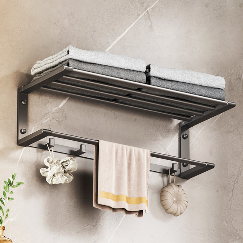 Modern Bathroom Accessory Kit Bath Shelf Towel Bar Grey Bath Hardware Set Foldable Towel Rack (24"L) Clearhalo 'Bathroom Hardware Sets' 'Bathroom Hardware' 'Bathroom Remodel & Bathroom Fixtures' 'bathroom_hardware_sets' 'Home Improvement' 'home_improvement' 'home_improvement_bathroom_hardware_sets' 7159586