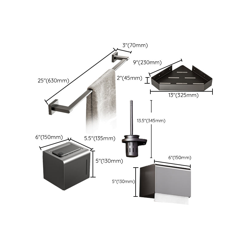 Modern Bathroom Accessory Kit Bath Shelf Towel Bar Grey Bath Hardware Set Clearhalo 'Bathroom Hardware Sets' 'Bathroom Hardware' 'Bathroom Remodel & Bathroom Fixtures' 'bathroom_hardware_sets' 'Home Improvement' 'home_improvement' 'home_improvement_bathroom_hardware_sets' 7159591