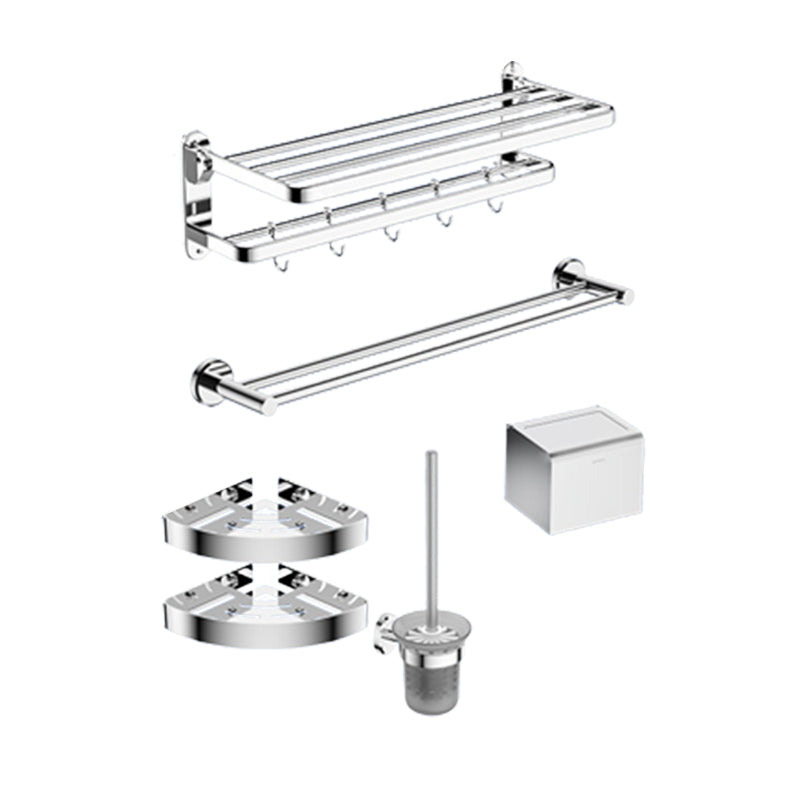 Modern Bathroom Accessory Kit Bath Shelf Stainless Towel Bar Steel Bathroom Set 6-Piece Set (Triangular Bath Shelf) Clearhalo 'Bathroom Hardware Sets' 'Bathroom Hardware' 'Bathroom Remodel & Bathroom Fixtures' 'bathroom_hardware_sets' 'Home Improvement' 'home_improvement' 'home_improvement_bathroom_hardware_sets' 7159632