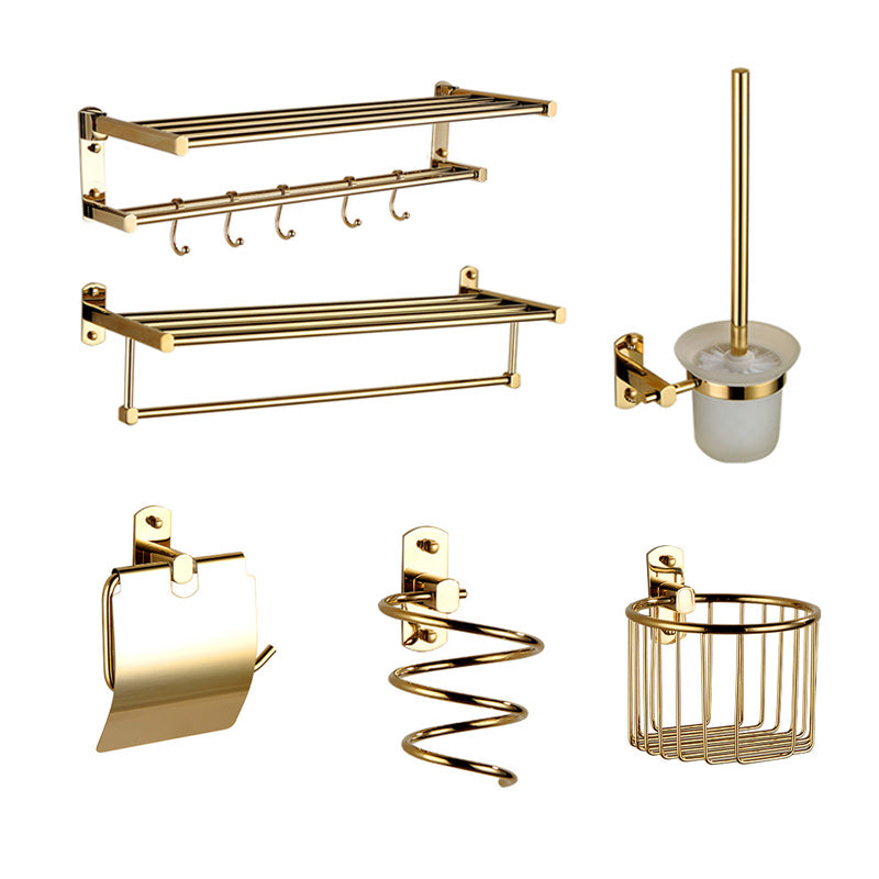 Polished Gold 4 Piece Bathroom Accessory Set Brass Bathroom Hardware Clearhalo 'Bathroom Hardware Sets' 'Bathroom Hardware' 'Bathroom Remodel & Bathroom Fixtures' 'bathroom_hardware_sets' 'Home Improvement' 'home_improvement' 'home_improvement_bathroom_hardware_sets' 7159682