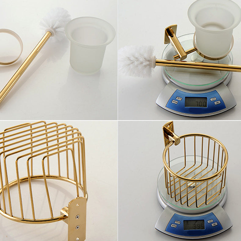 Polished Gold 4 Piece Bathroom Accessory Set Brass Bathroom Hardware Clearhalo 'Bathroom Hardware Sets' 'Bathroom Hardware' 'Bathroom Remodel & Bathroom Fixtures' 'bathroom_hardware_sets' 'Home Improvement' 'home_improvement' 'home_improvement_bathroom_hardware_sets' 7159691