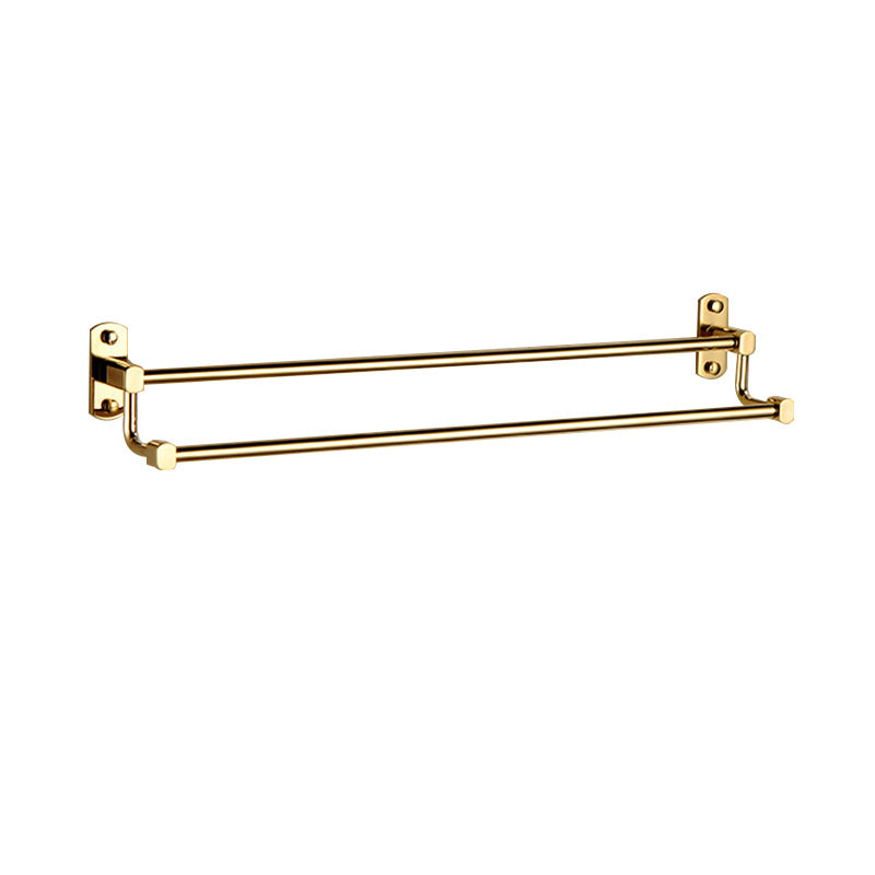 Polished Gold 4 Piece Bathroom Accessory Set Brass Bathroom Hardware Towel Bar (Double Rods) Clearhalo 'Bathroom Hardware Sets' 'Bathroom Hardware' 'Bathroom Remodel & Bathroom Fixtures' 'bathroom_hardware_sets' 'Home Improvement' 'home_improvement' 'home_improvement_bathroom_hardware_sets' 7159692