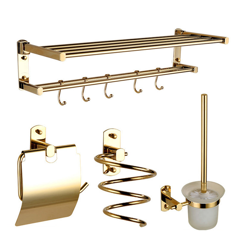 Polished Gold 4 Piece Bathroom Accessory Set Brass Bathroom Hardware 4-Piece Set (Toilet Paper Holder) Clearhalo 'Bathroom Hardware Sets' 'Bathroom Hardware' 'Bathroom Remodel & Bathroom Fixtures' 'bathroom_hardware_sets' 'Home Improvement' 'home_improvement' 'home_improvement_bathroom_hardware_sets' 7159694