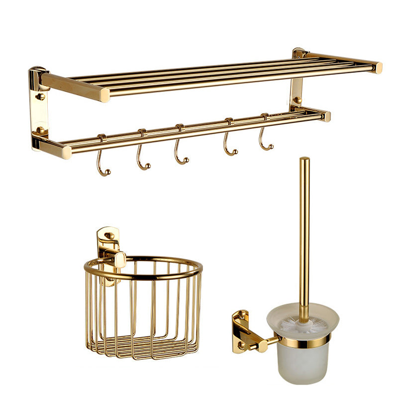Polished Gold 4 Piece Bathroom Accessory Set Brass Bathroom Hardware 3-Piece Set Clearhalo 'Bathroom Hardware Sets' 'Bathroom Hardware' 'Bathroom Remodel & Bathroom Fixtures' 'bathroom_hardware_sets' 'Home Improvement' 'home_improvement' 'home_improvement_bathroom_hardware_sets' 7159696