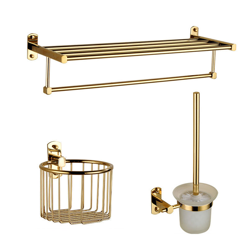 Polished Gold 4 Piece Bathroom Accessory Set Brass Bathroom Hardware 3-Piece Set (Towel Rack) Clearhalo 'Bathroom Hardware Sets' 'Bathroom Hardware' 'Bathroom Remodel & Bathroom Fixtures' 'bathroom_hardware_sets' 'Home Improvement' 'home_improvement' 'home_improvement_bathroom_hardware_sets' 7159699