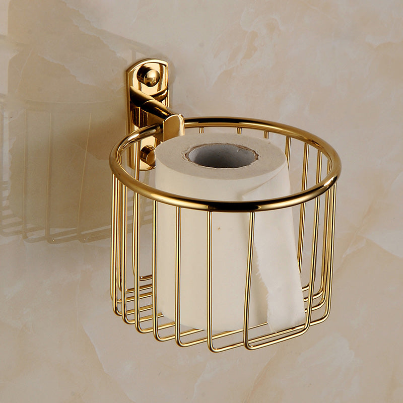 Polished Gold 4 Piece Bathroom Accessory Set Brass Bathroom Hardware Tissue Basket Clearhalo 'Bathroom Hardware Sets' 'Bathroom Hardware' 'Bathroom Remodel & Bathroom Fixtures' 'bathroom_hardware_sets' 'Home Improvement' 'home_improvement' 'home_improvement_bathroom_hardware_sets' 7159700