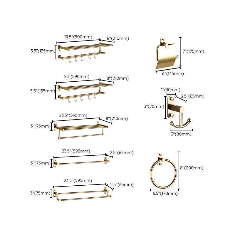 Polished Gold 4 Piece Bathroom Accessory Set Brass Bathroom Hardware Clearhalo 'Bathroom Hardware Sets' 'Bathroom Hardware' 'Bathroom Remodel & Bathroom Fixtures' 'bathroom_hardware_sets' 'Home Improvement' 'home_improvement' 'home_improvement_bathroom_hardware_sets' 7159701