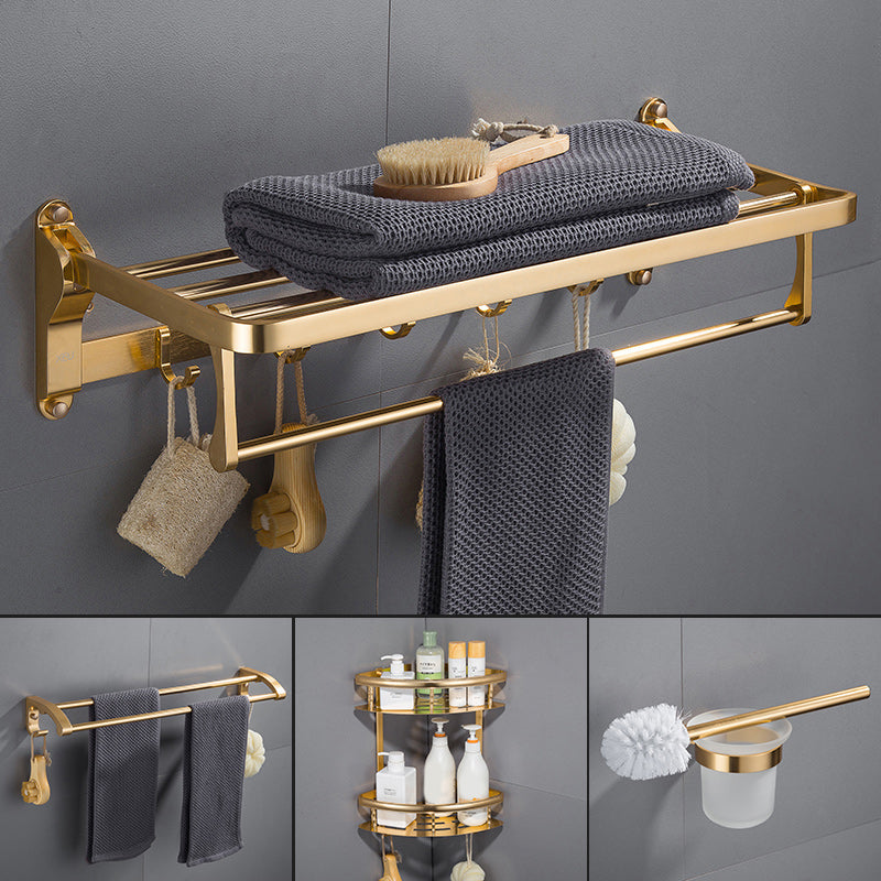 Gold 7 Piece Bathroom Accessory Set Vintage Bathroom Accessory Kit 4-Piece Set (Double Deck Shelves) Clearhalo 'Bathroom Hardware Sets' 'Bathroom Hardware' 'Bathroom Remodel & Bathroom Fixtures' 'bathroom_hardware_sets' 'Home Improvement' 'home_improvement' 'home_improvement_bathroom_hardware_sets' 7159716