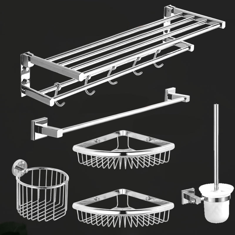 Traditional Brass Bathroom Accessory Set Polished Metal Bathroom Hardware Silver 6-Piece Set Clearhalo 'Bathroom Hardware Sets' 'Bathroom Hardware' 'Bathroom Remodel & Bathroom Fixtures' 'bathroom_hardware_sets' 'Home Improvement' 'home_improvement' 'home_improvement_bathroom_hardware_sets' 7159726