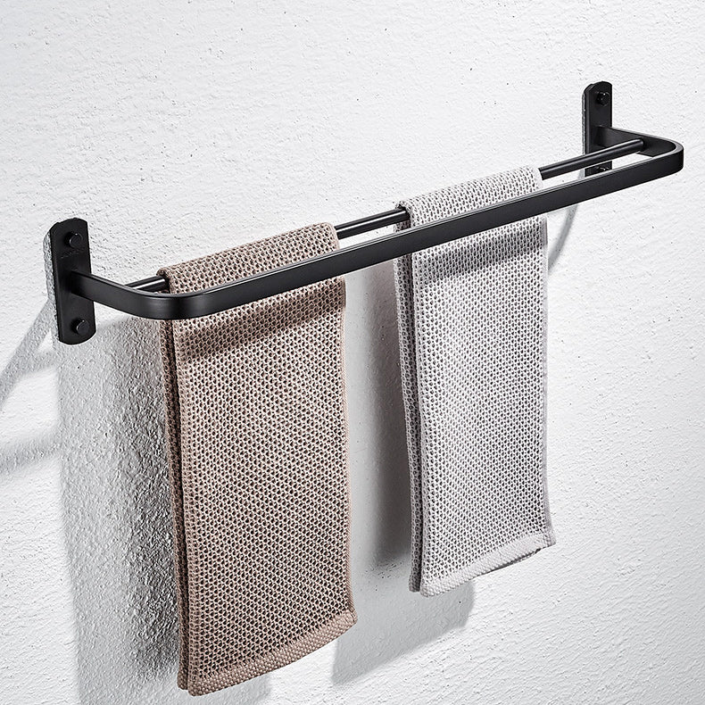 Modern Bathroom Accessory Set Metal Bathroom Hardware in Matte Black Towel Bar Clearhalo 'Bathroom Hardware Sets' 'Bathroom Hardware' 'Bathroom Remodel & Bathroom Fixtures' 'bathroom_hardware_sets' 'Home Improvement' 'home_improvement' 'home_improvement_bathroom_hardware_sets' 7159786