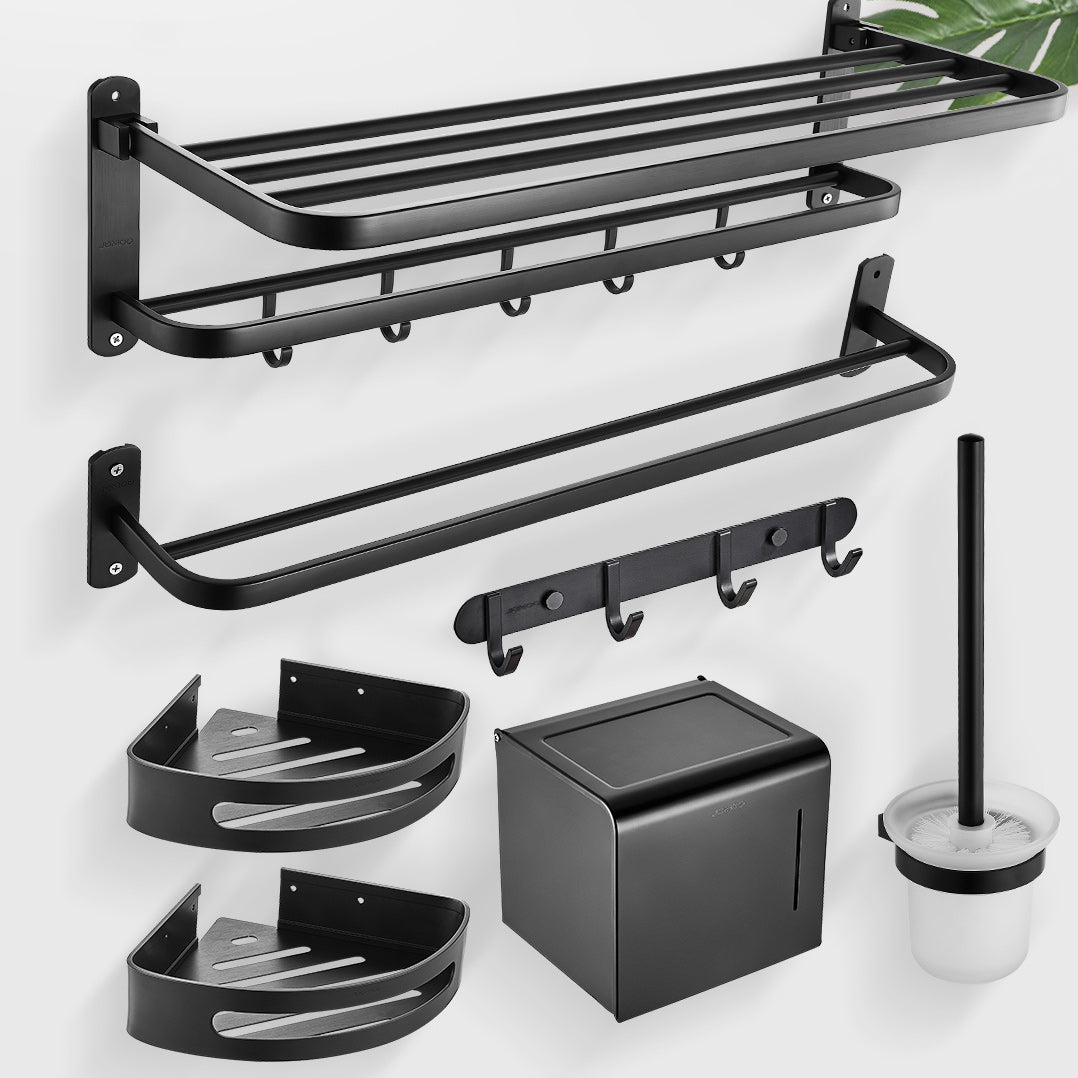Modern Bathroom Accessory Set Metal Bathroom Hardware in Matte Black Clearhalo 'Bathroom Hardware Sets' 'Bathroom Hardware' 'Bathroom Remodel & Bathroom Fixtures' 'bathroom_hardware_sets' 'Home Improvement' 'home_improvement' 'home_improvement_bathroom_hardware_sets' 7159787