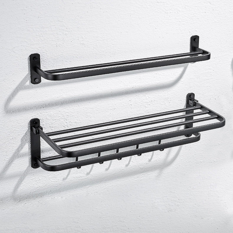 Modern Bathroom Accessory Set Metal Bathroom Hardware in Matte Black Towel Rack with Towel Bar Clearhalo 'Bathroom Hardware Sets' 'Bathroom Hardware' 'Bathroom Remodel & Bathroom Fixtures' 'bathroom_hardware_sets' 'Home Improvement' 'home_improvement' 'home_improvement_bathroom_hardware_sets' 7159798