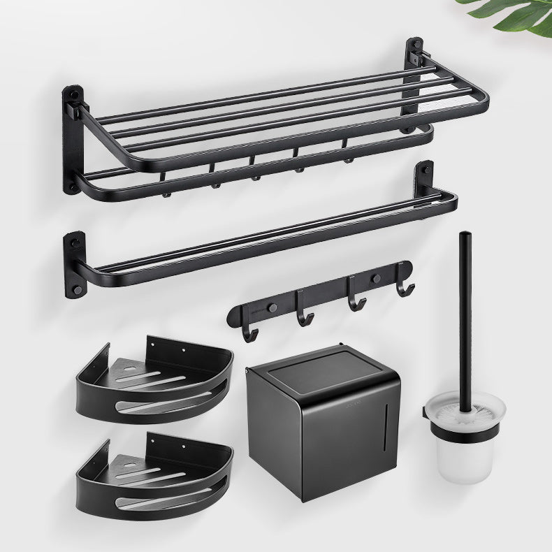 Modern Bathroom Accessory Set Metal Bathroom Hardware in Matte Black 7-Piece Set Clearhalo 'Bathroom Hardware Sets' 'Bathroom Hardware' 'Bathroom Remodel & Bathroom Fixtures' 'bathroom_hardware_sets' 'Home Improvement' 'home_improvement' 'home_improvement_bathroom_hardware_sets' 7159799